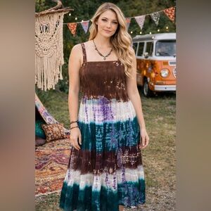 Tropical Fashion Free Size Hippie Peasant Fairy Festival Dress Women Tie Dye